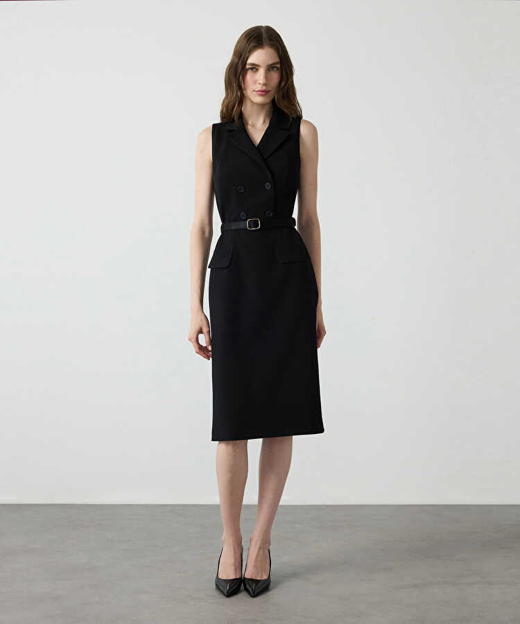 Kemerli kruvaze elbise - IW6260002105001 - Siyah Elbise