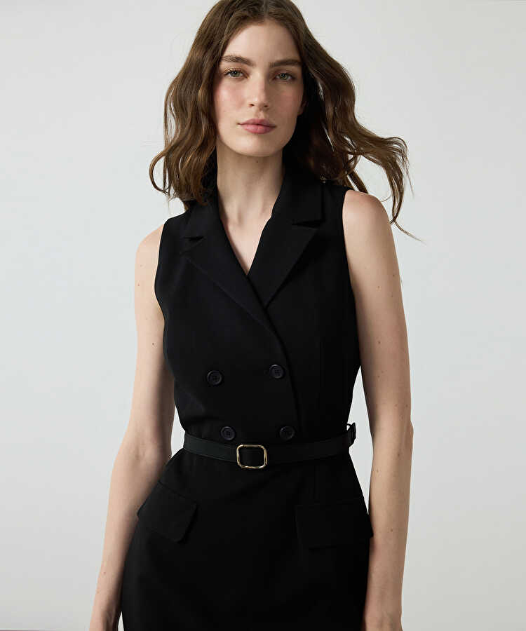 Kemerli kruvaze elbise - IW6260002105001 - Siyah Elbise