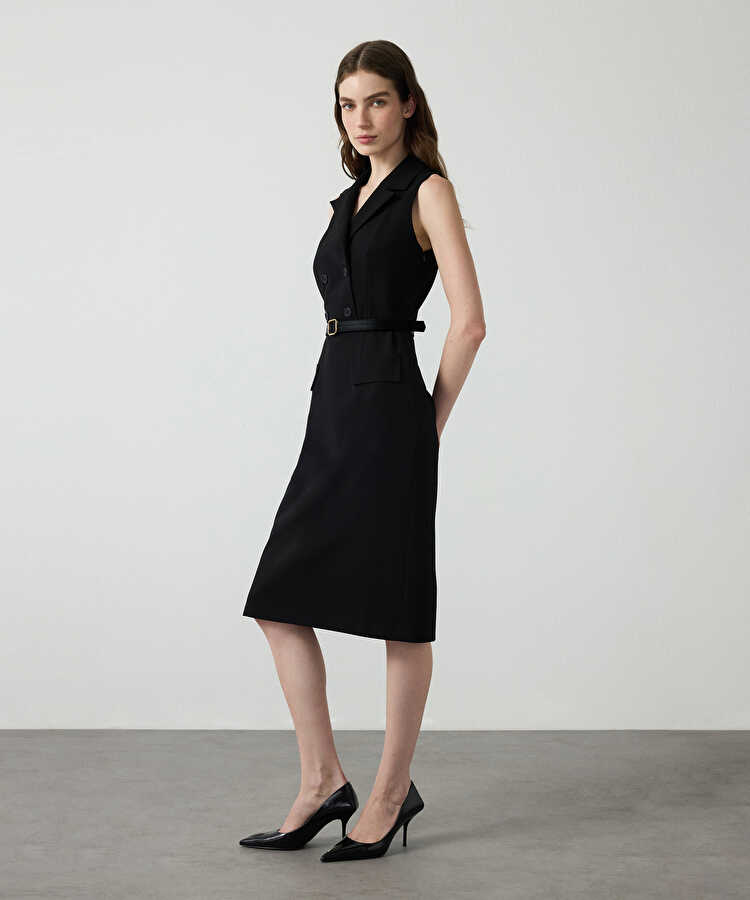 Kemerli kruvaze elbise - IW6260002105001 - Siyah Elbise