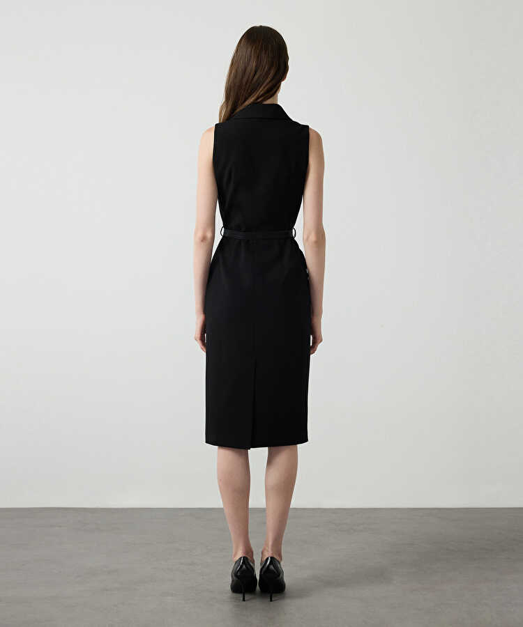 Kemerli kruvaze elbise - IW6260002105001 - Siyah Elbise