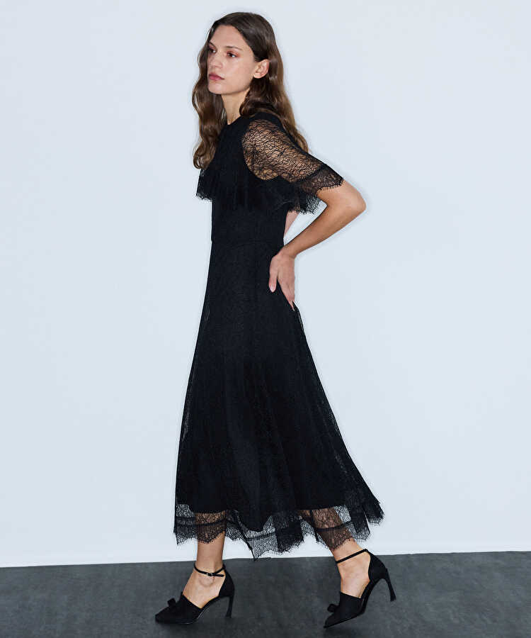 Dantel midi elbise - IW6260002149001 - Siyah Elbise