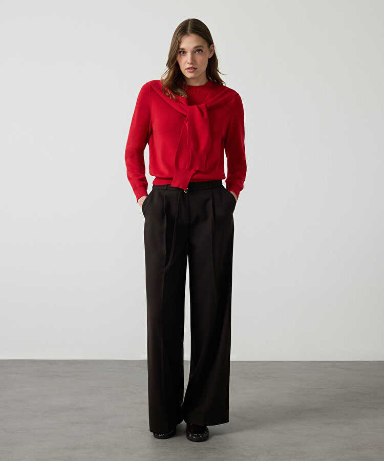 İnce kuşaklı pantolon - IW6260003116074 - Kahverengi Pantolon