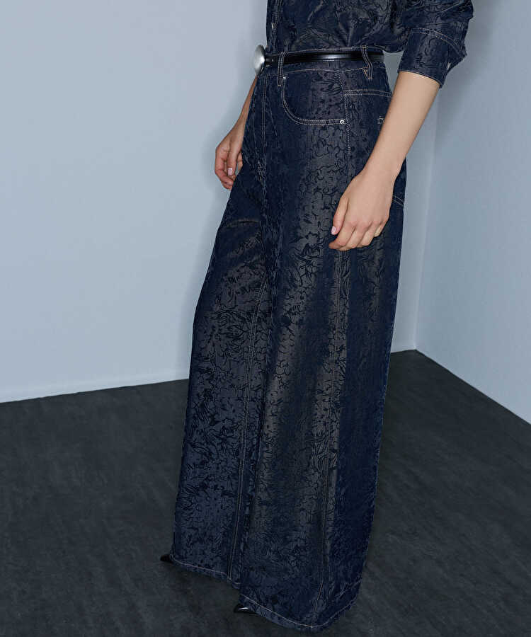 Flok baskılı denim görünümlü pantolon - IW6260003155AC7 - Koyu İndigo Pantolon