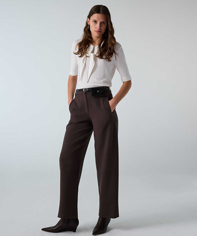 Kemerli barrel fit pantolon - IW6260003192074 - Kahverengi Pantolon
