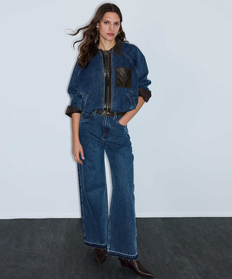 Kumaş mix denim ceket - IW6260005124629 - İndigo Ceket