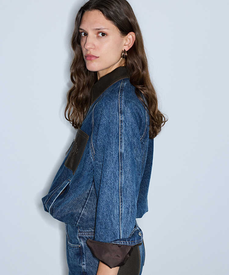 Kumaş mix denim ceket - IW6260005124629 - İndigo Ceket