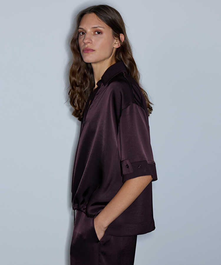 Parlak yüzeyli bluz - IW6260006122008 - Mürdüm Bluz