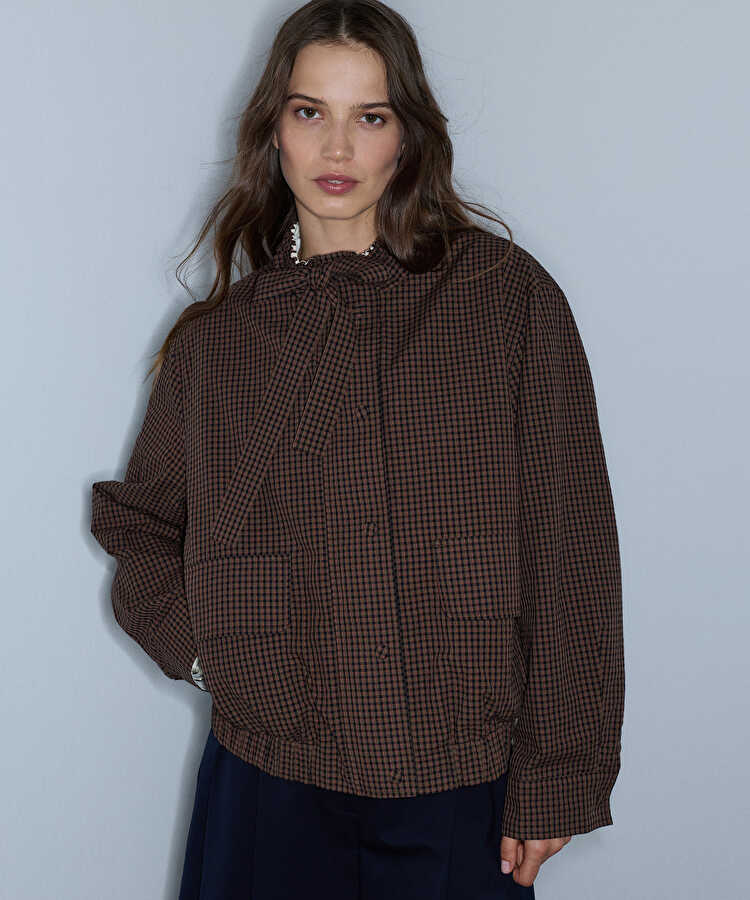 Ekose desen bomber mont - IW6260012386074 - Kahverengi Mont