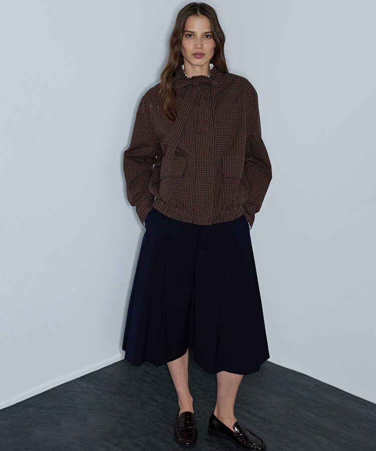 Ekose desen bomber mont - IW6260012386074 - Kahverengi Mont