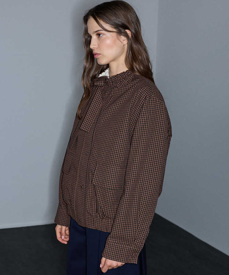 Ekose desen bomber mont - IW6260012386074 - Kahverengi Mont