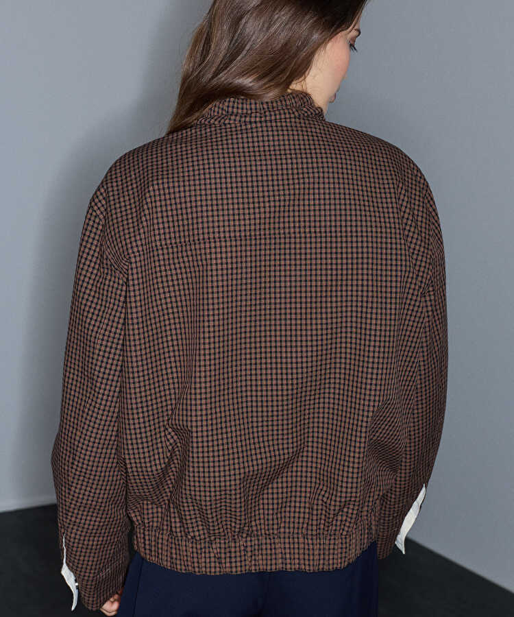 Ekose desen bomber mont - IW6260012386074 - Kahverengi Mont