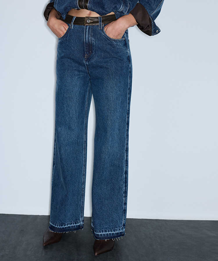 Suni deri mix jean pantolon - IW6260018006629 - İndigo Jean Pantolon