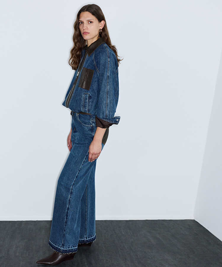 Suni deri mix jean pantolon - IW6260018006629 - İndigo Jean Pantolon