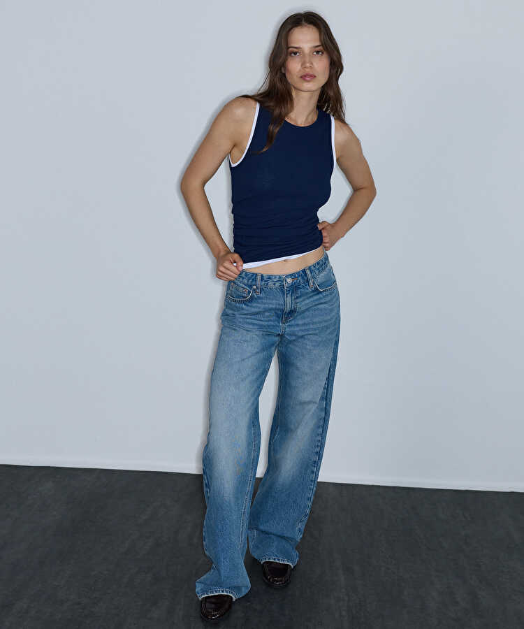 Wide leg jean pantolon  - IW6260018015629 - İndigo Jean Pantolon