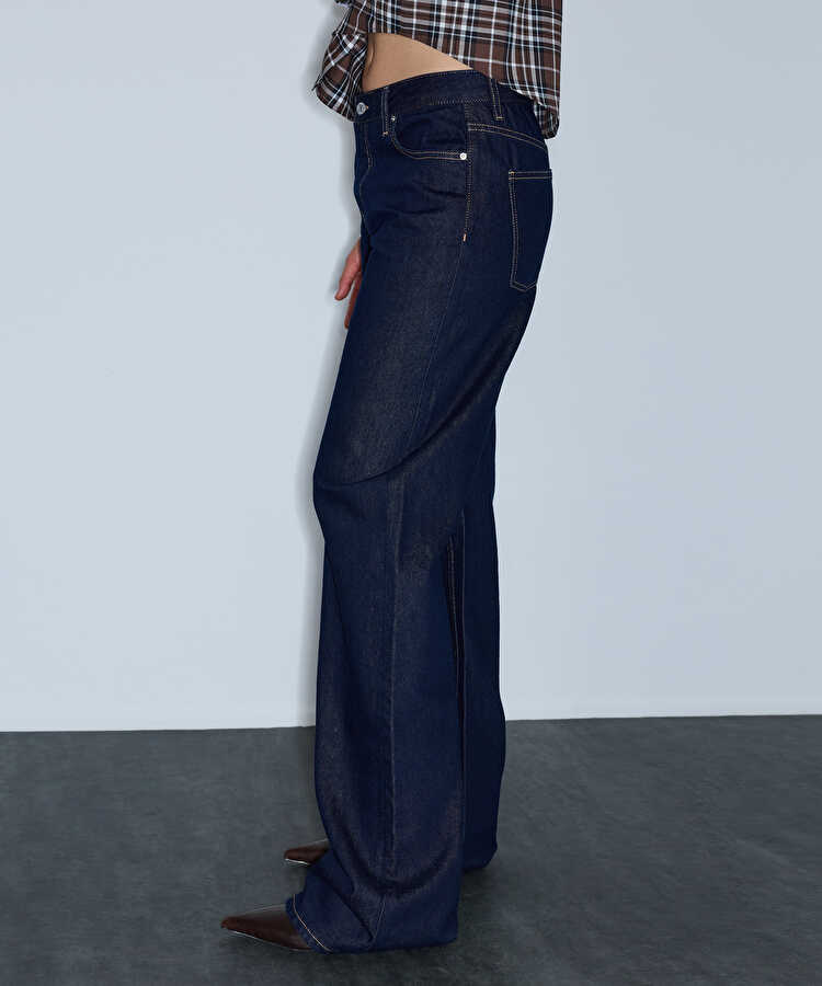 Kontrast dikişli jean pantolon - IW6260018016015 - Lacivert Jean Pantolon