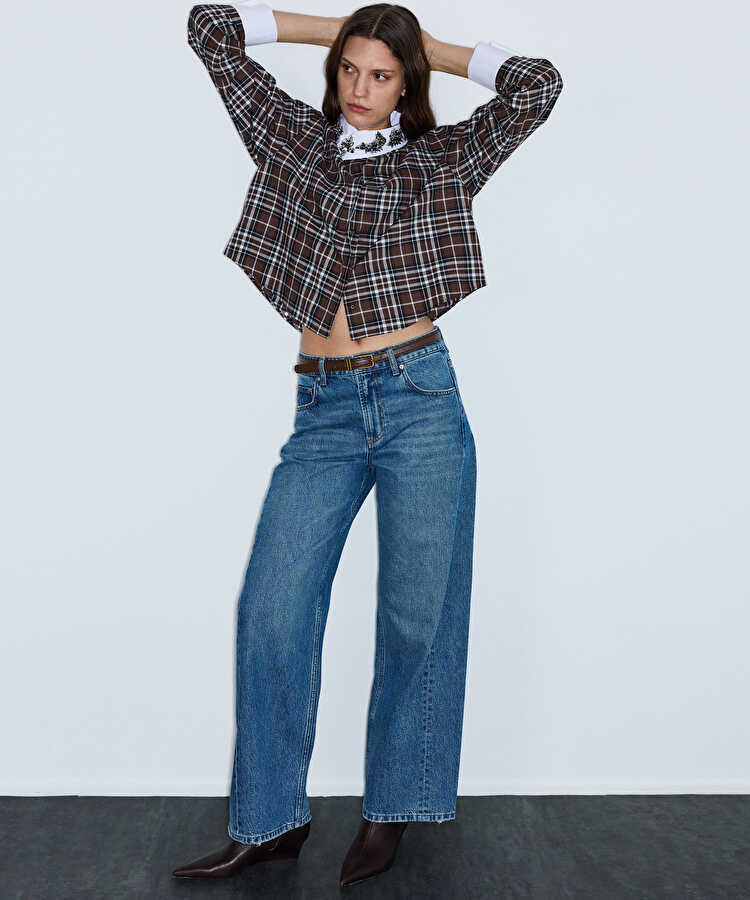 Kemerli barrel fit jean pantolon - IW6260018038629 - İndigo Jean Pantolon