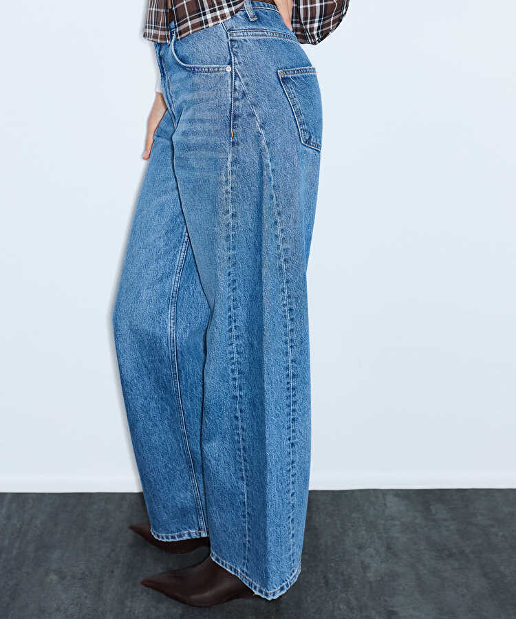 Kemerli barrel fit jean pantolon - IW6260018038629 - İndigo Jean Pantolon