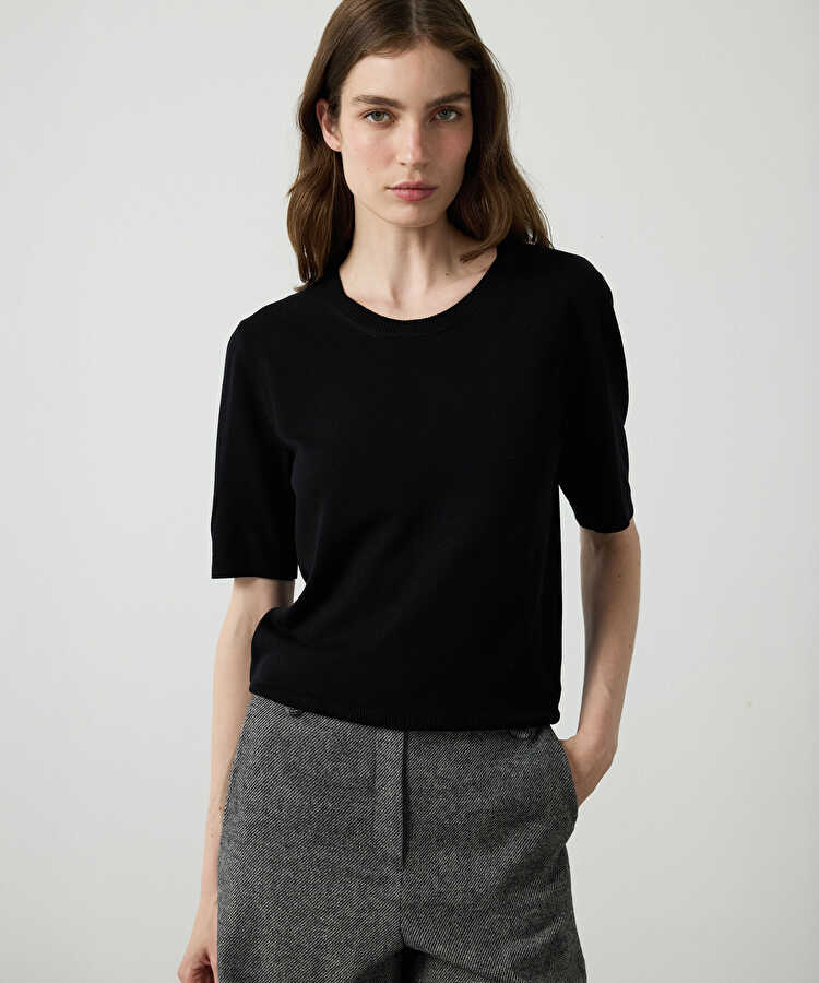 Bisiklet yaka basic triko - IW6260050126001 - Siyah Triko