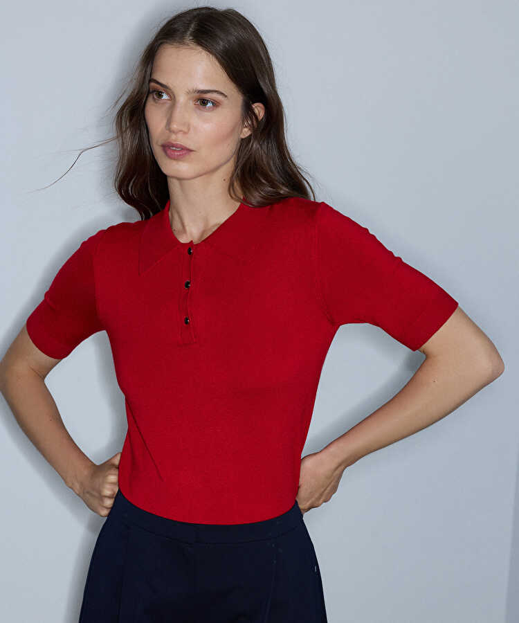 Polo yaka triko - IW6260050177034 - Kırmızı Triko