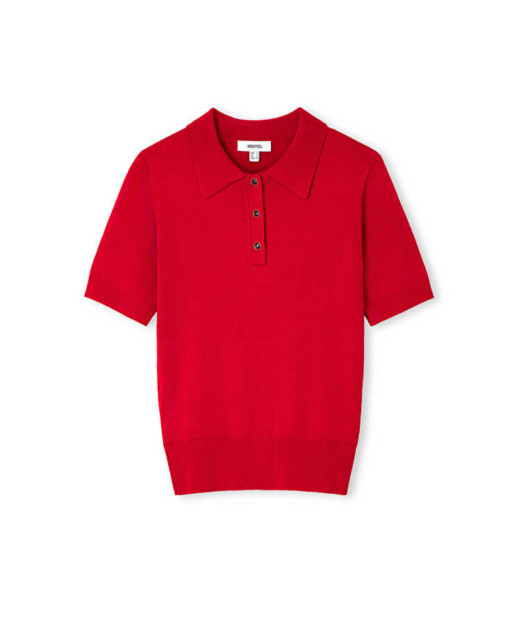 Polo yaka triko - IW6260050177034 - Kırmızı Triko