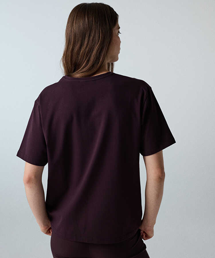V yaka basic tişört - IW6260070138008 - Mürdüm Tişört