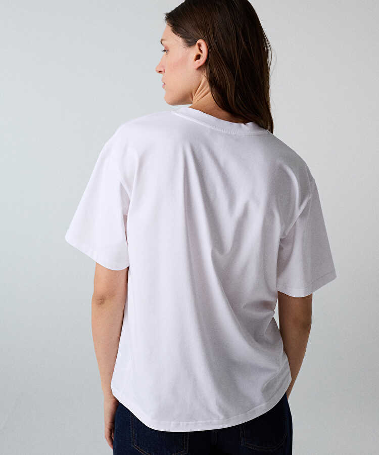 Bisiklet yaka basic tişört - IW6260070184018 - Ekru Tişört