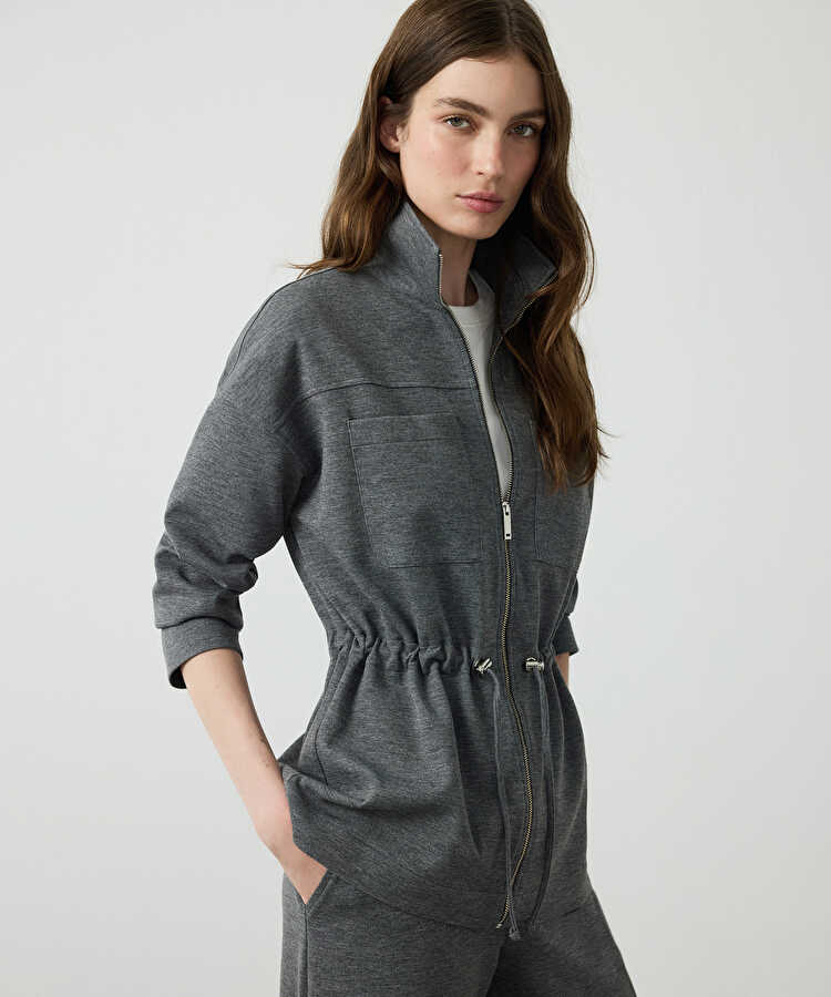 Ayarlanabilir bel dik yaka sweatshirt - IW6260091033005 - Gri Sweatshırt