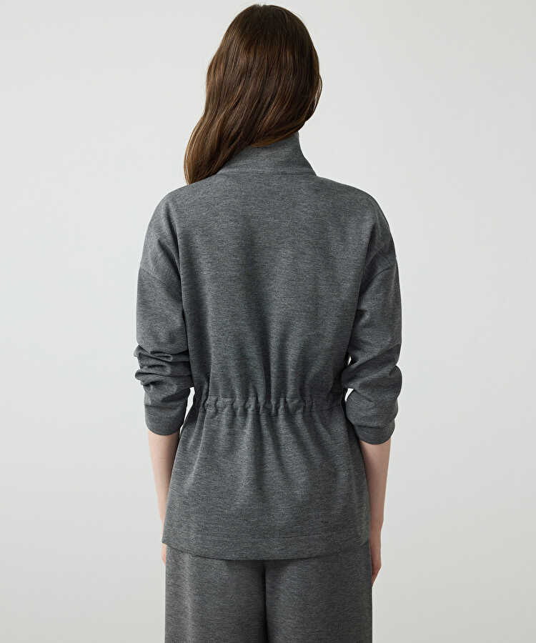 Ayarlanabilir bel dik yaka sweatshirt - IW6260091033005 - Gri Sweatshırt