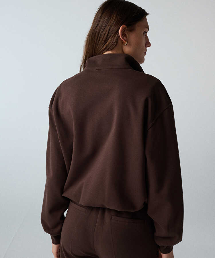 Çift parça görünüm sweatshirt - IW6260091112074 - Kahverengi Sweatshırt