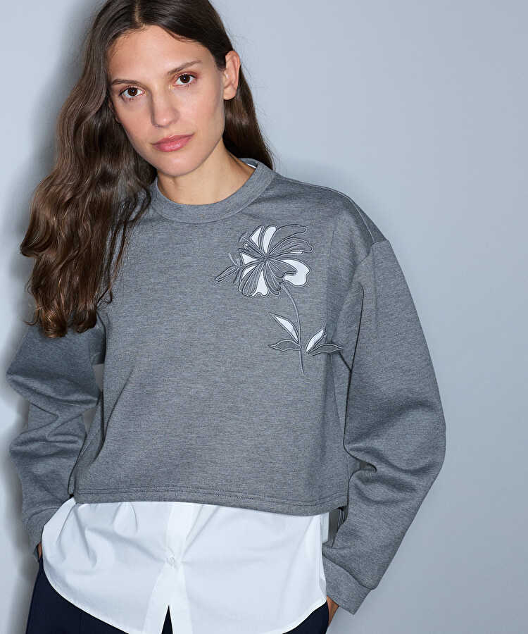 Çift parça görünüm cutout sweatshirt - IW6260091123126 - Gri Sweatshırt