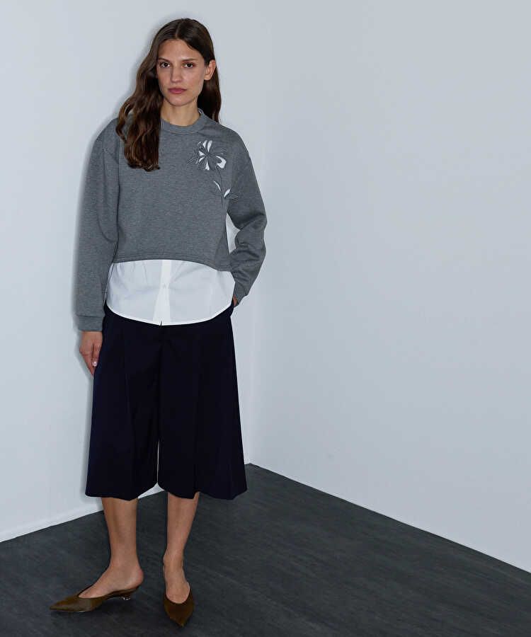 Çift parça görünüm cutout sweatshirt - IW6260091123126 - Gri Sweatshırt