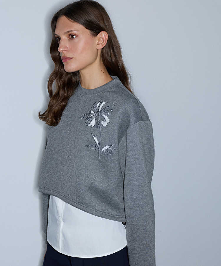 Çift parça görünüm cutout sweatshirt - IW6260091123126 - Gri Sweatshırt