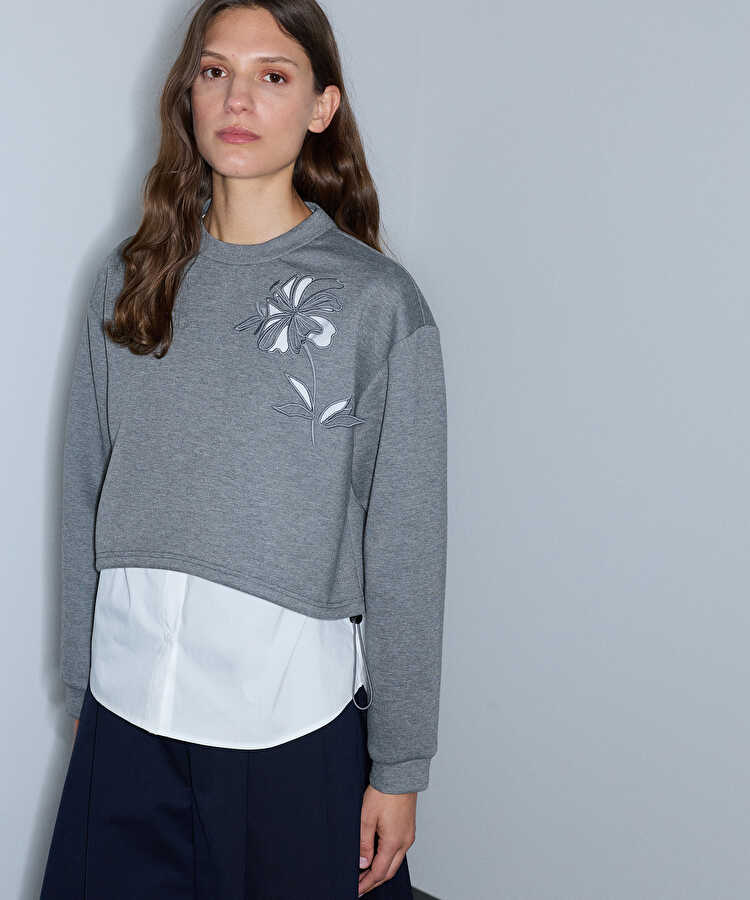 Çift parça görünüm cutout sweatshirt - IW6260091123126 - Gri Sweatshırt