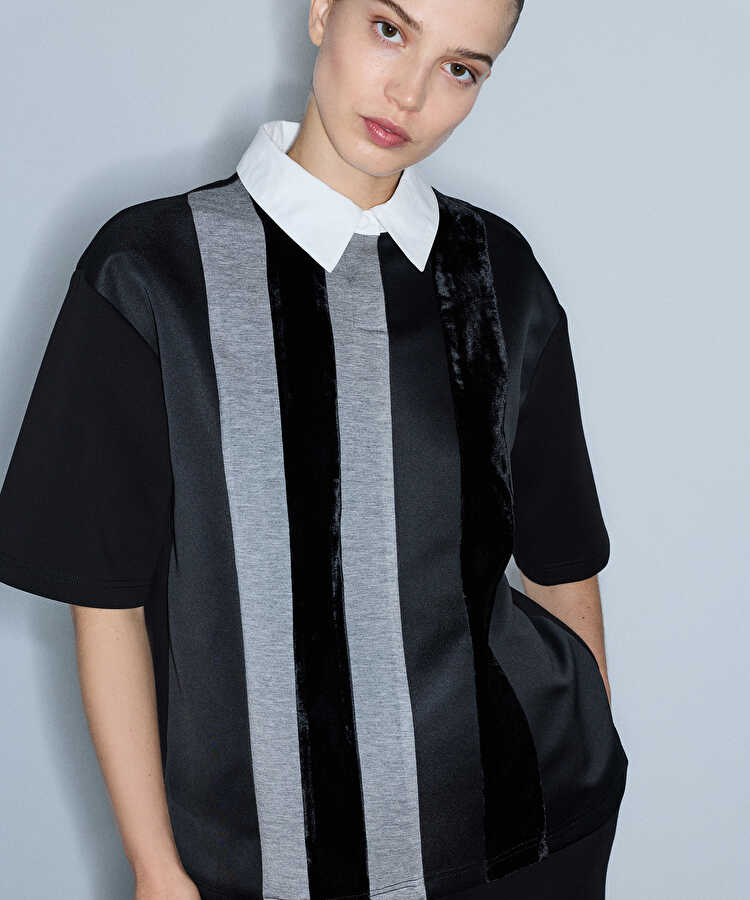 Kumaş mix colorblock sweatshirt - IW6260091124001 - Siyah Sweatshırt