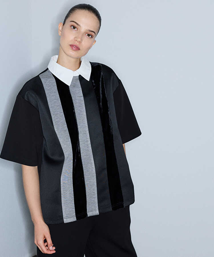 Kumaş mix colorblock sweatshirt - IW6260091124001 - Siyah Sweatshırt