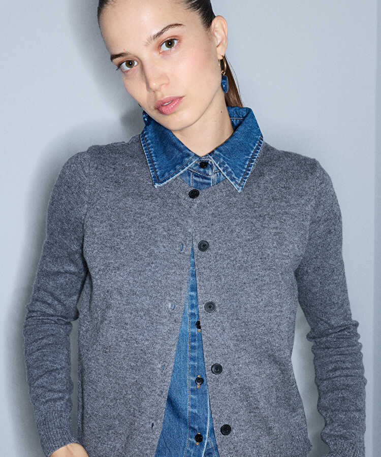 Çift parça görünüm hırka - IW6260150117126 - Gri Hırka