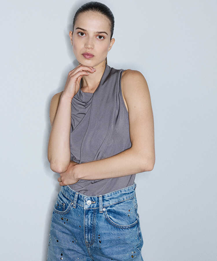 Degaje yaka tişört - IW6260152113957 - Koyu Vizon Örme Atlet