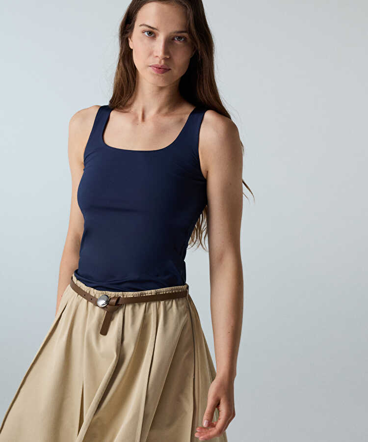 Basic U yaka tişört - IW6260152116015 - Lacivert Örme Atlet
