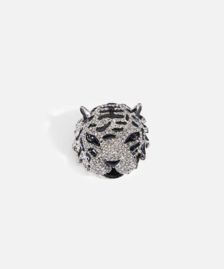 Strass taşlı hayvan figürlü broş - IW6260057010122 - Gümüş Broş