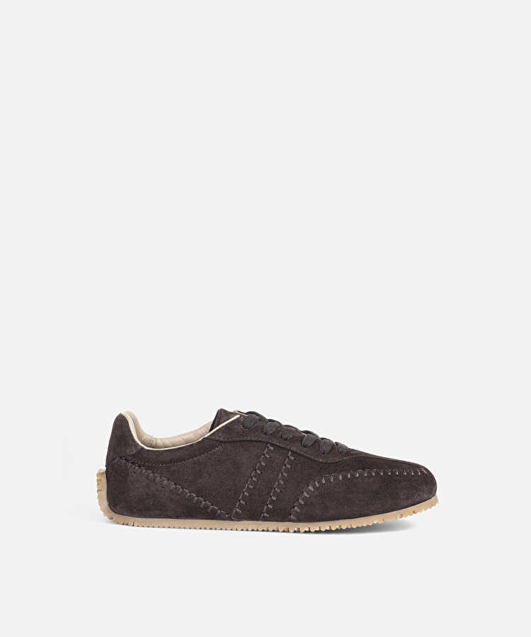 %100 deri süet üst dikişli sneaker - IW6260062005006 - Koyu Kahverengi Sneaker