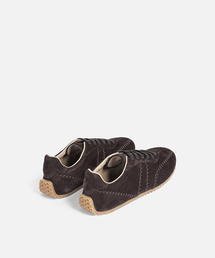 %100 deri süet üst dikişli sneaker - IW6260062005006 - Koyu Kahverengi Sneaker