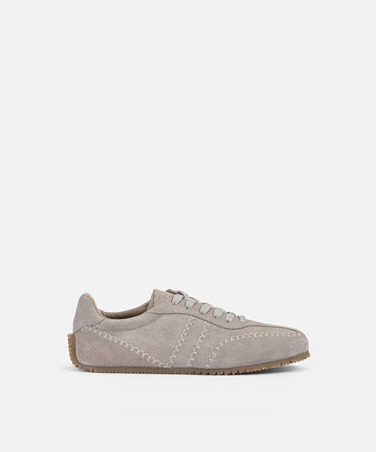 %100 deri süet üst dikişli sneaker - IW6260062005030 - Taş Sneaker