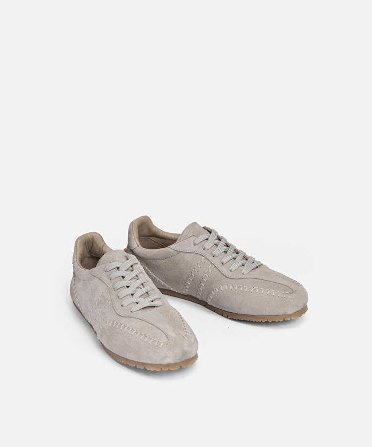 %100 deri süet üst dikişli sneaker - IW6260062005030 - Taş Sneaker