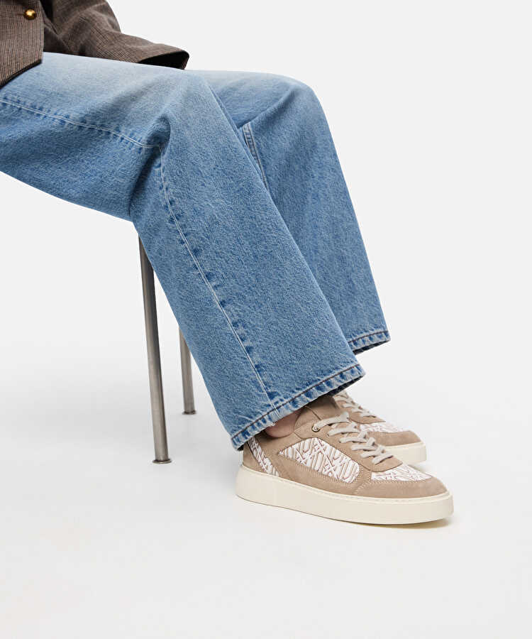 Monogram desen deri içerikli sneaker - IW6260062009023 - Bej Sneaker