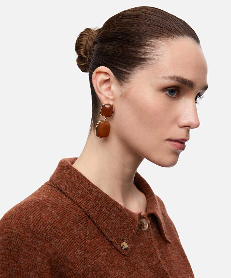 Sallantılı kombine reçineli küpe - IW6260068006035 - Bordo Küpe
