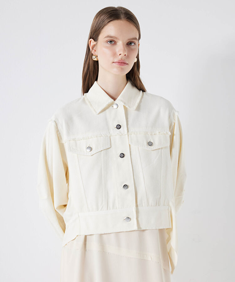 Ekru Püskül şeritli non denim ceket IS1240005094AB1 | İpekyol