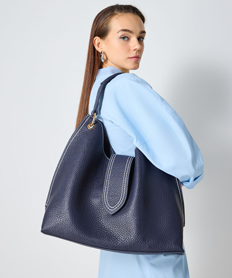 Koyu Mavi Kontrast dikişli çanta IS1240052013061 | İpekyol