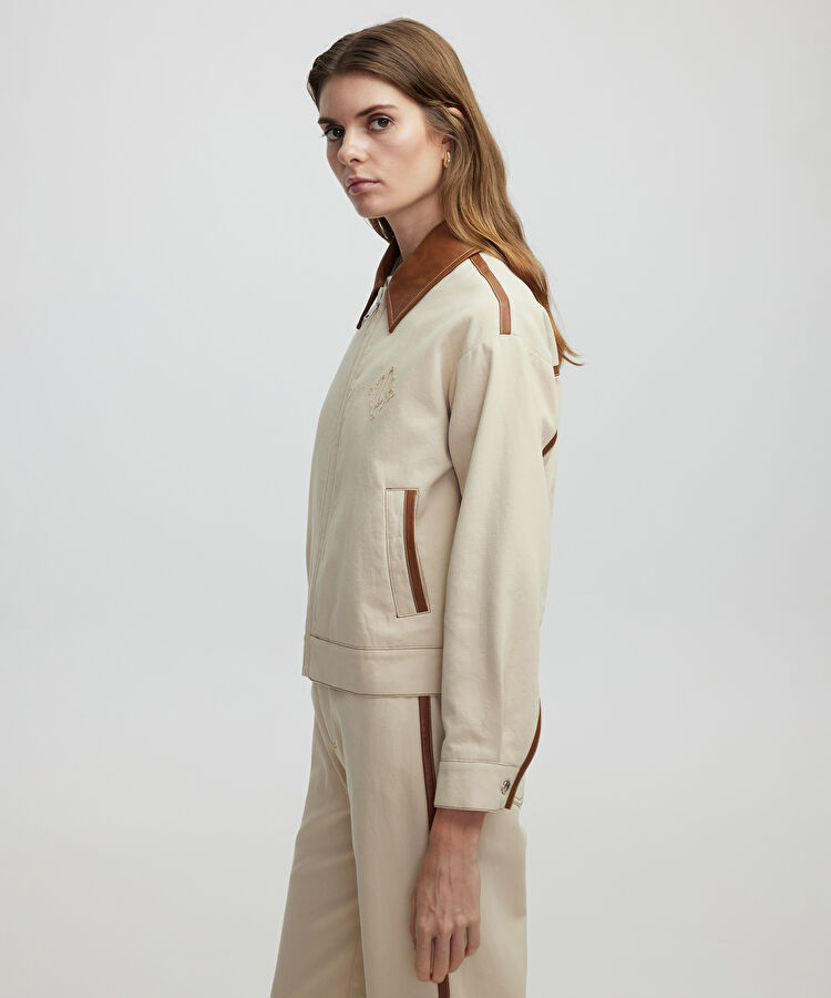 Ekru Suni deri biyeli mont IS1250012014030 | İpekyol