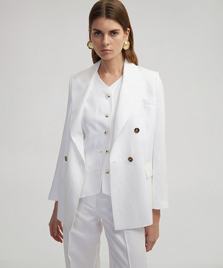Vatkalı kruvaze ceket  - IS1250106026002 - Beyaz Blazer