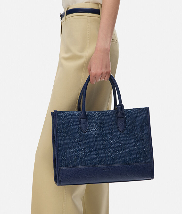 Lacivert Riviera medium tote çanta IS1250052118015 | İpekyol